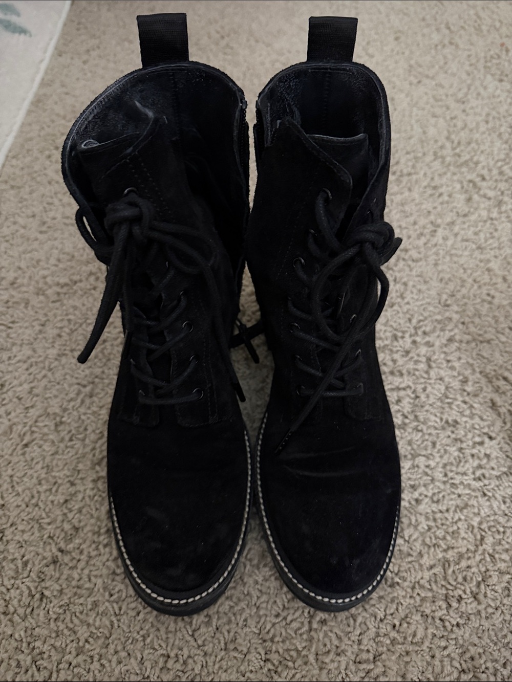 Tory Burch Black Lace-Up Suede Combat Boots - Women